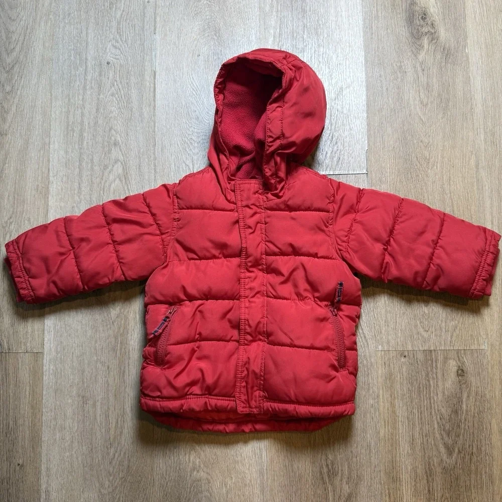 Old‎ Navy Toddler 2T Red Solid Frost-Free Hooded Puffer Jacket
